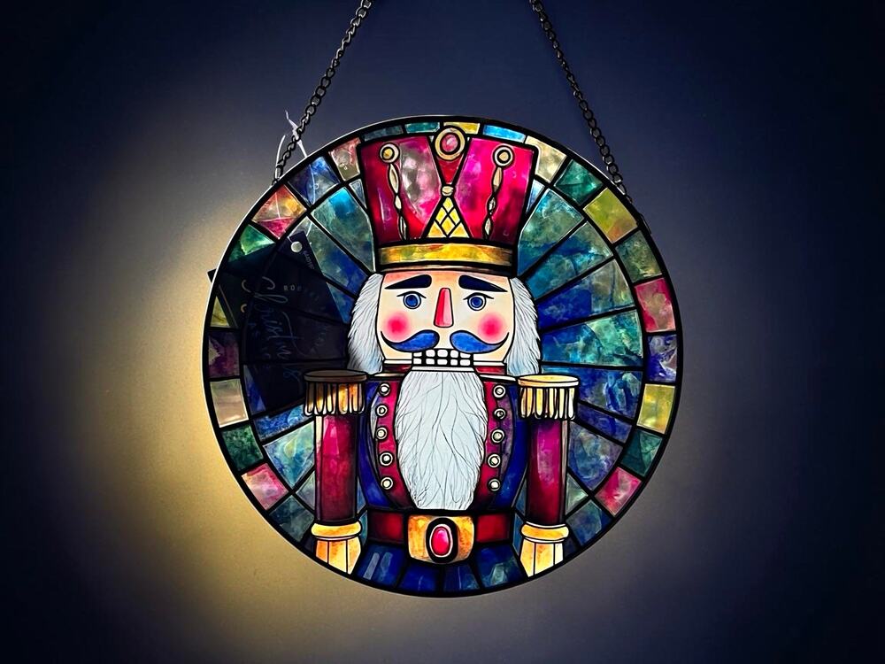 Glass Multicolor Nutcracker Round Hanging Suncatcher Window Panel